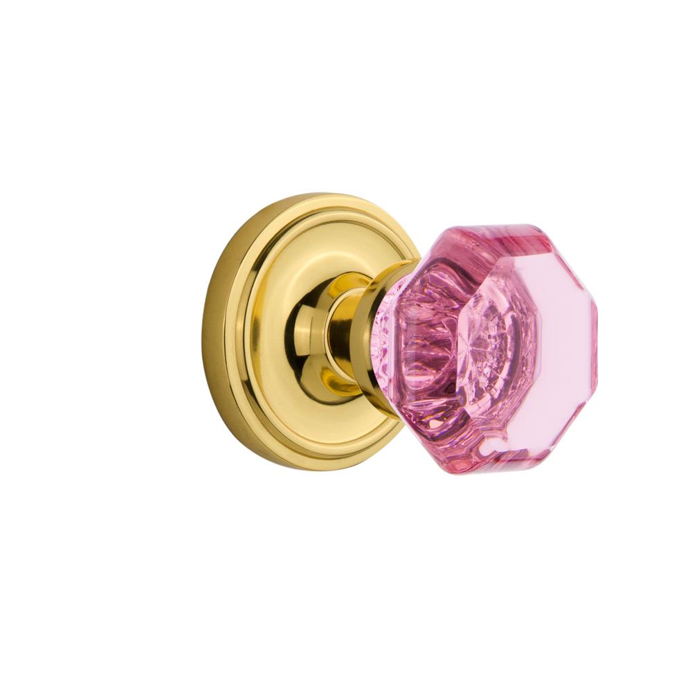 Nostalgic Warehouse CLAWAP Colored Crystal Classic Rosette Double Dummy Waldorf Pink Door Knob in Polished Brass